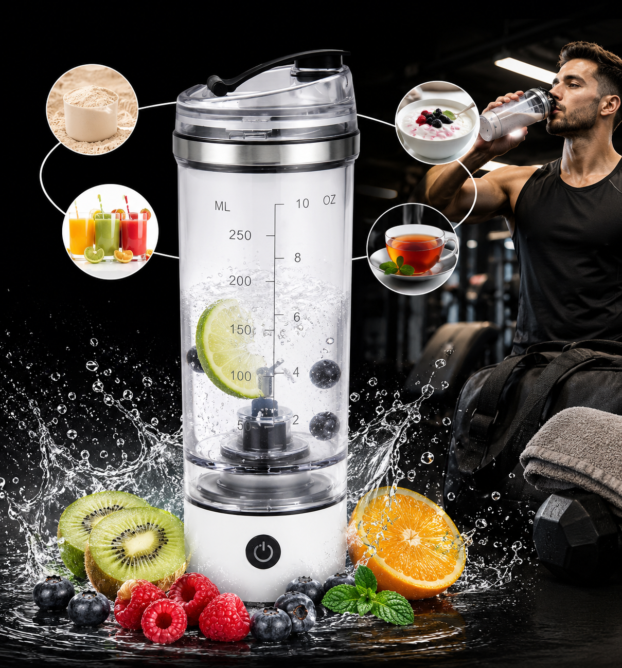 Portable Electric Blender Cup - Leakproof Gym Shaker with Powder Storage